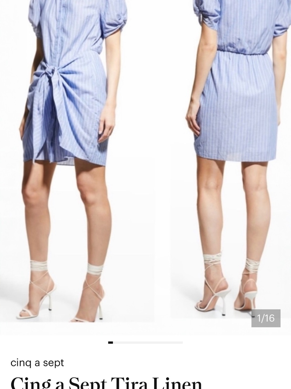cinq a sept light blue striped tie-front mini skirt